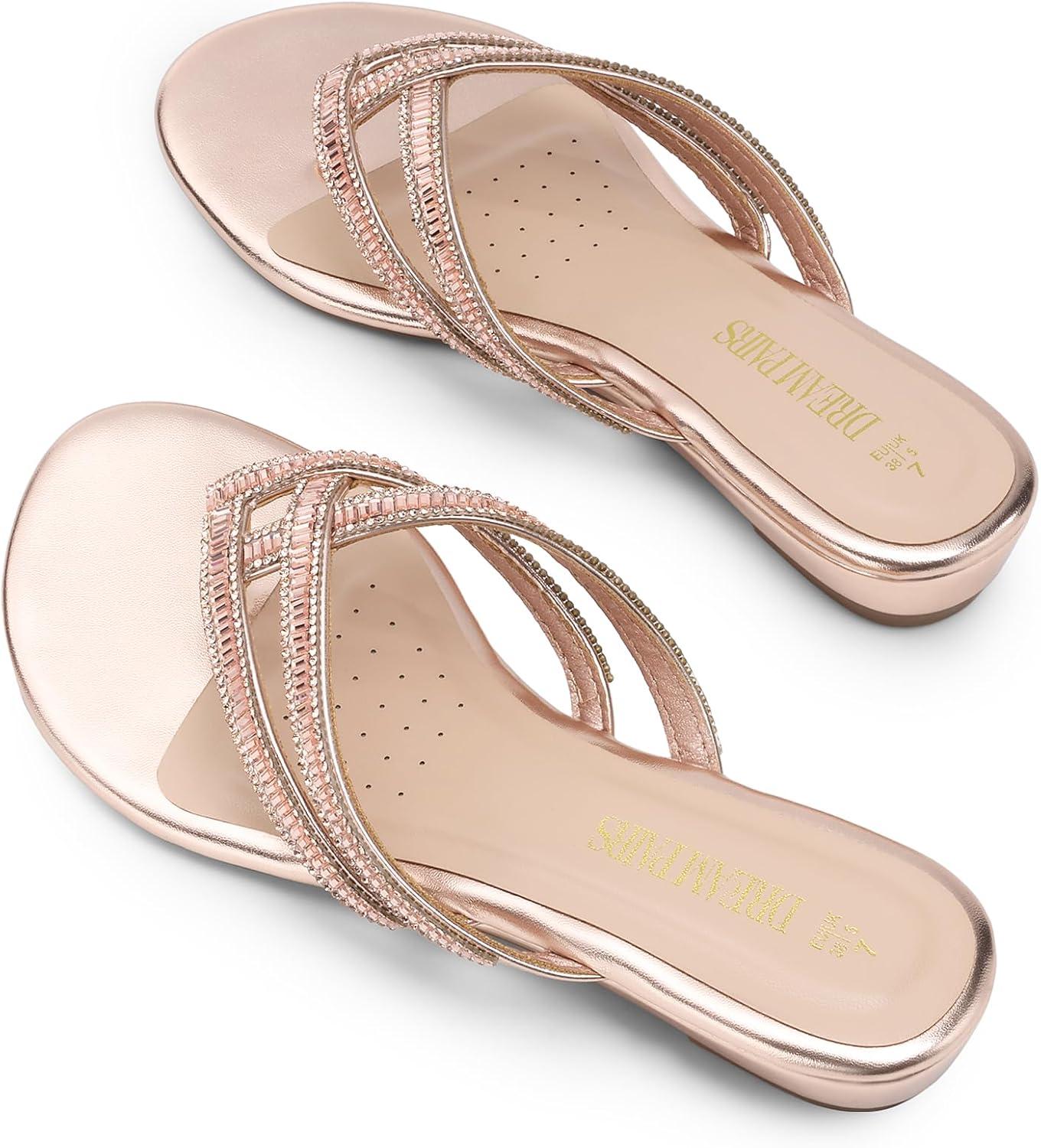 imageDREAM PAIRS Womens Fashion Rhinestones Design Slides SandalsChampagneGoldpu