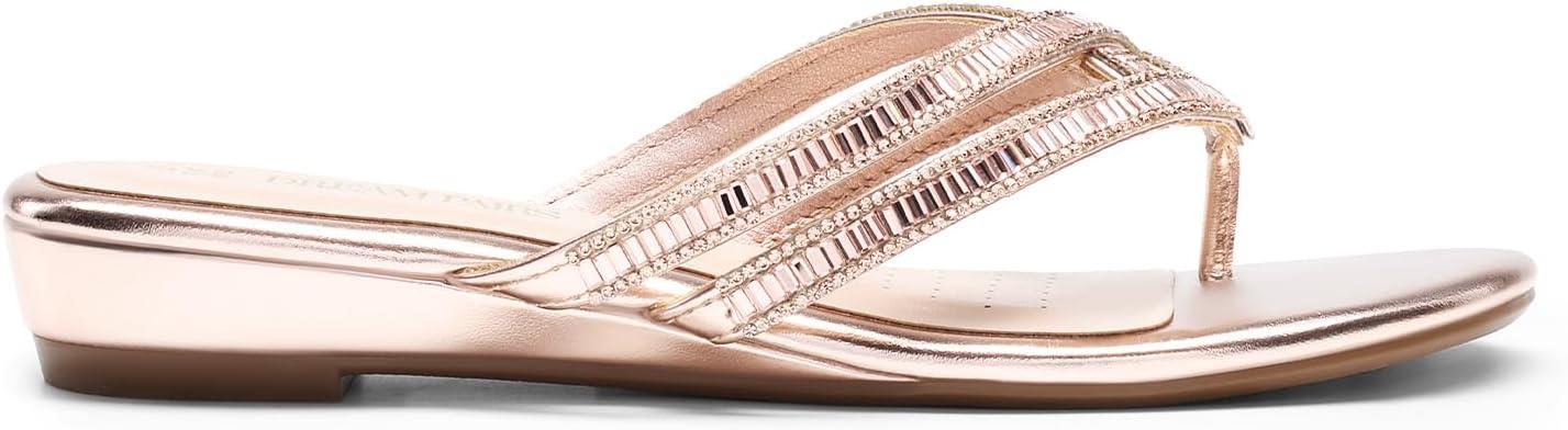 imageDREAM PAIRS Womens Fashion Rhinestones Design Slides SandalsChampagneGoldpu