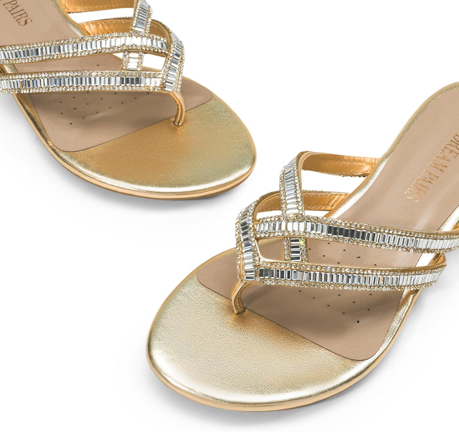 imageDREAM PAIRS Womens Fashion Rhinestones Design Slides SandalsGold