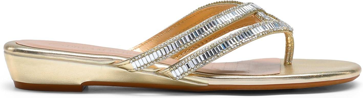 imageDREAM PAIRS Womens Fashion Rhinestones Design Slides SandalsGold