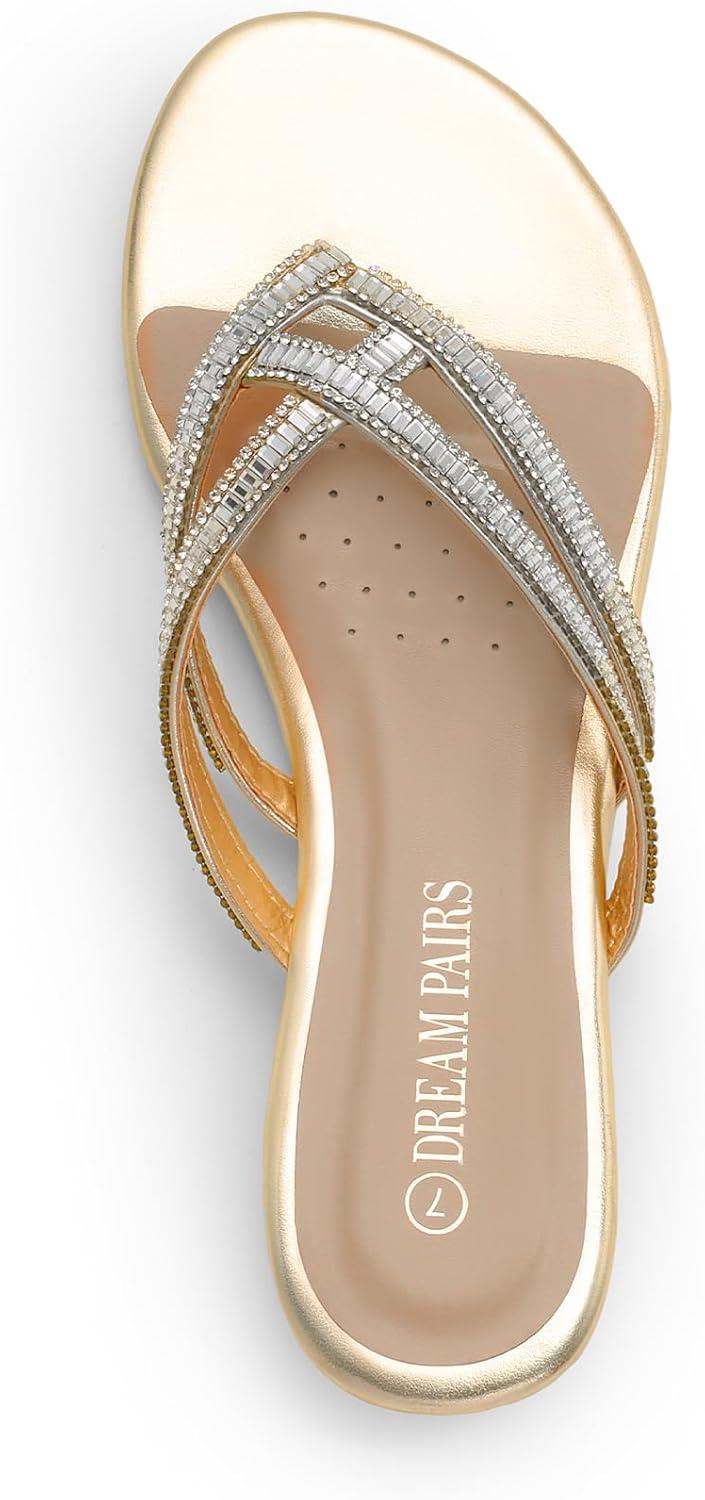 imageDREAM PAIRS Womens Fashion Rhinestones Design Slides SandalsGold