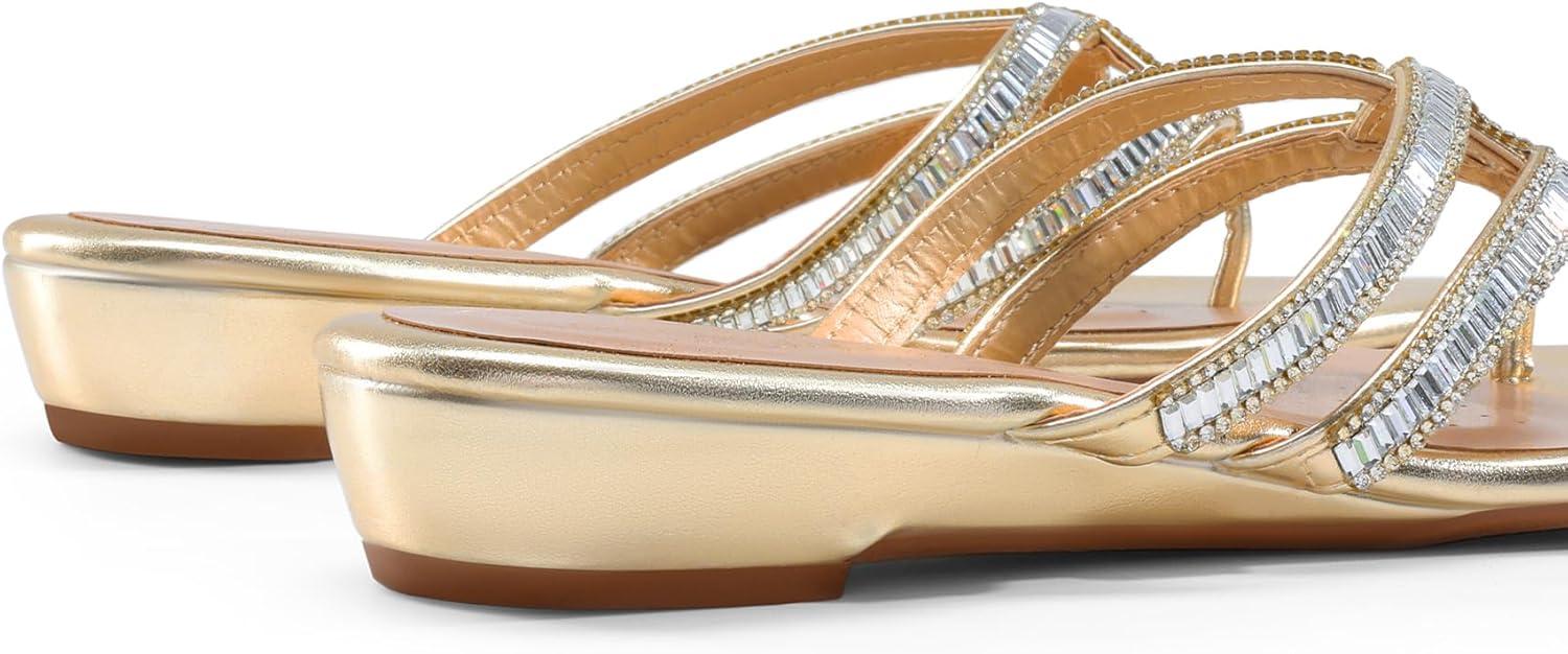 imageDREAM PAIRS Womens Fashion Rhinestones Design Slides SandalsGold