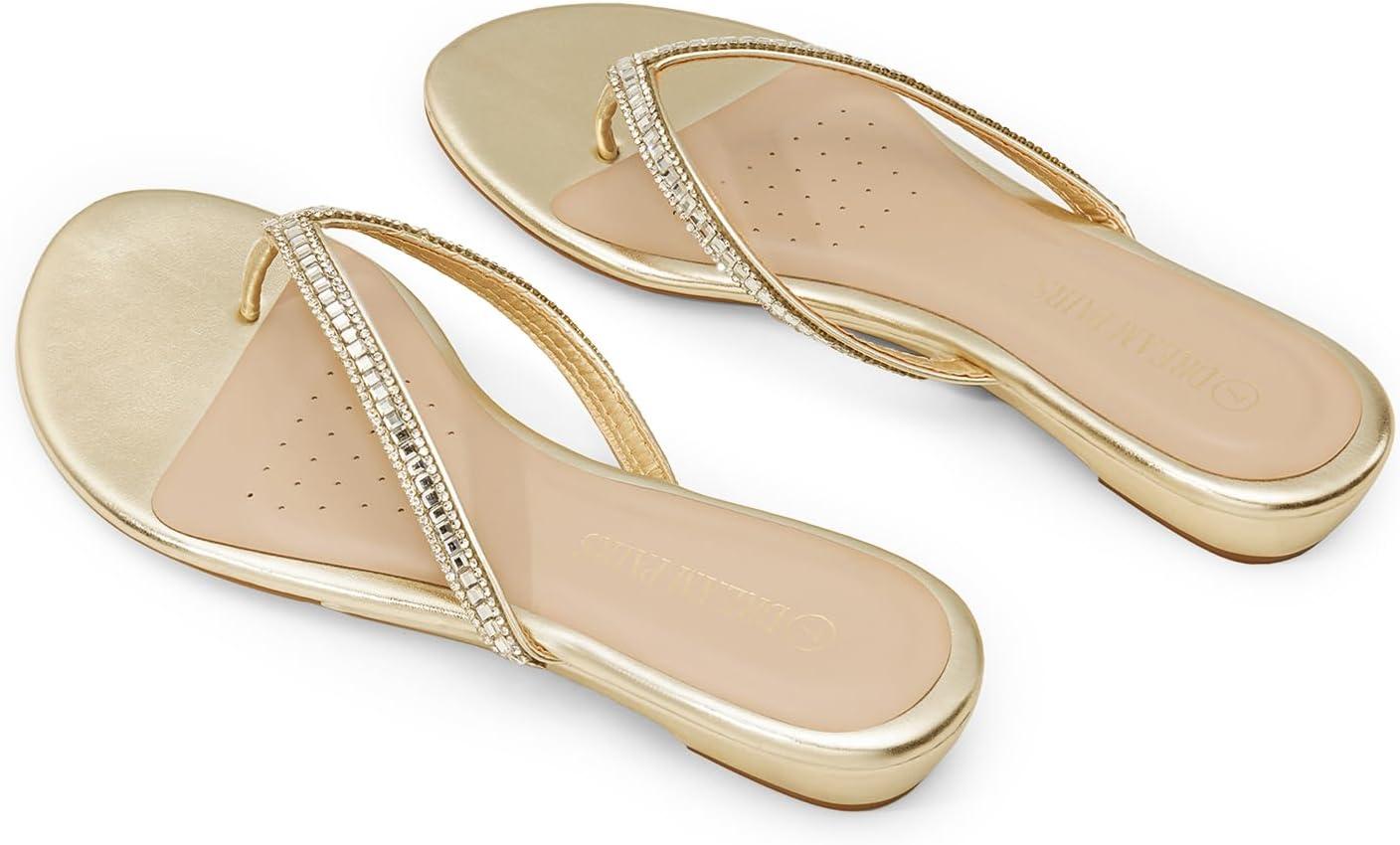 imageDREAM PAIRS Womens Fashion Rhinestones Design Slides SandalsGoldglitter