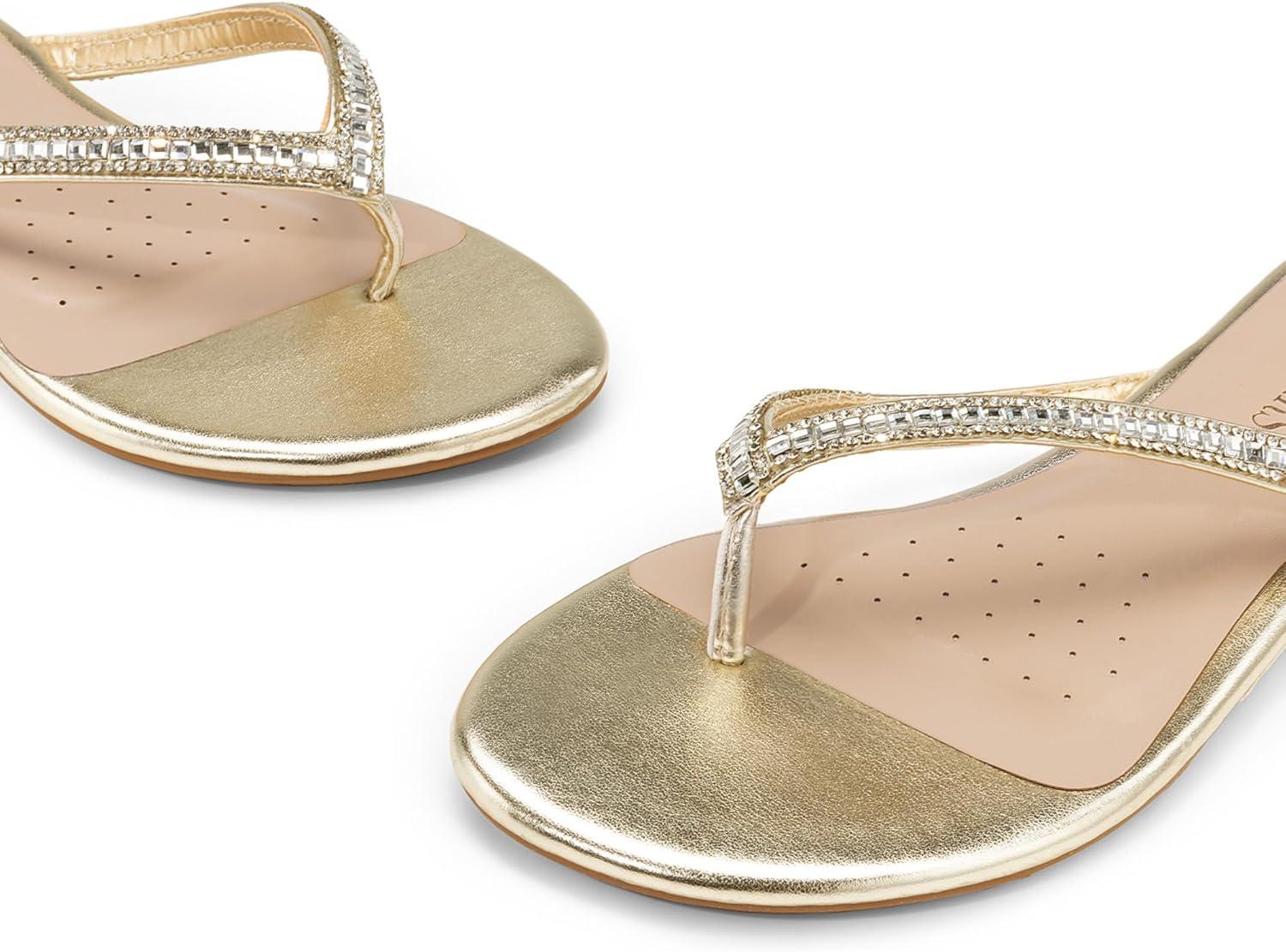 imageDREAM PAIRS Womens Fashion Rhinestones Design Slides SandalsGoldglitter