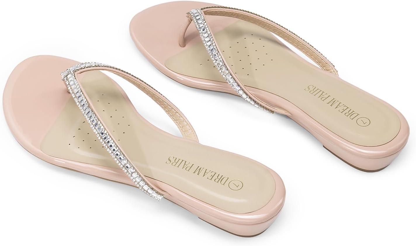 imageDREAM PAIRS Womens Fashion Rhinestones Design Slides SandalsNude