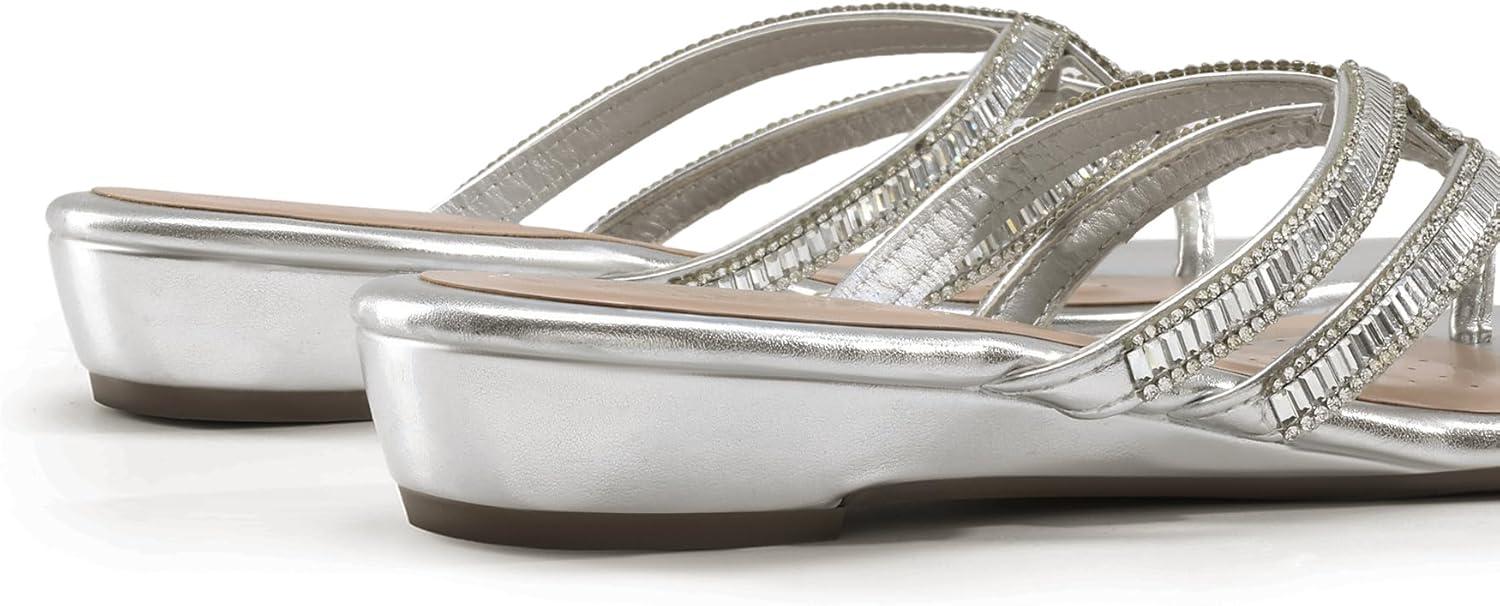 imageDREAM PAIRS Womens Fashion Rhinestones Design Slides SandalsSilver