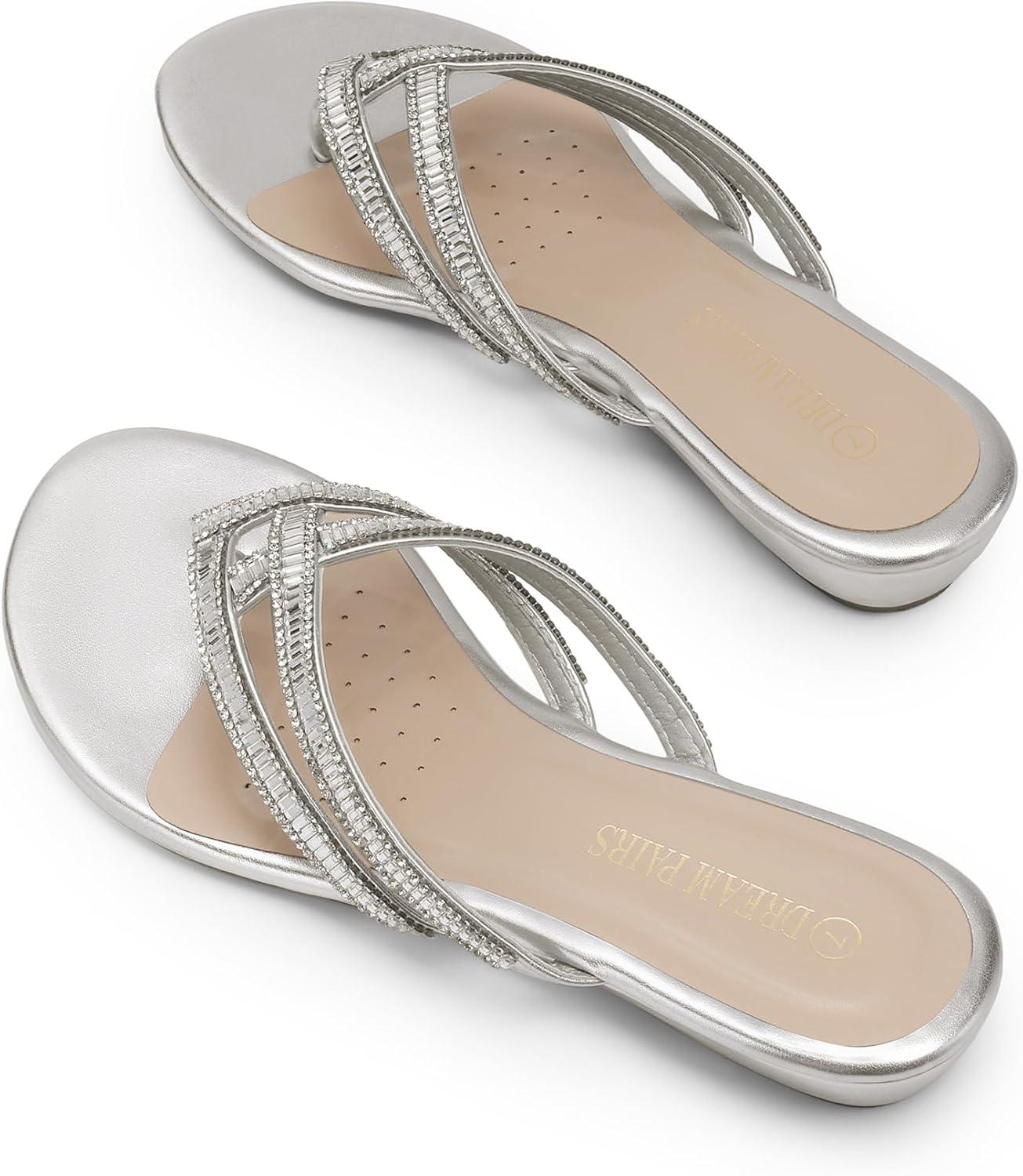 imageDREAM PAIRS Womens Fashion Rhinestones Design Slides SandalsSilver