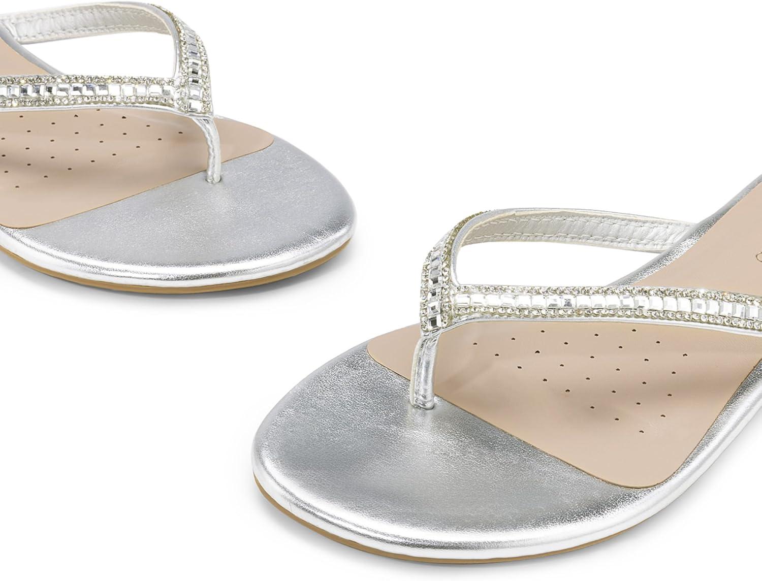 imageDREAM PAIRS Womens Fashion Rhinestones Design Slides SandalsSilver Glitter