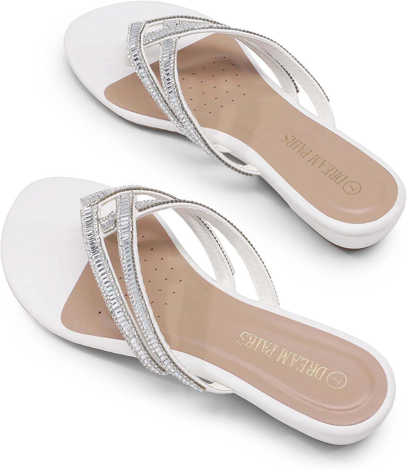 imageDREAM PAIRS Womens Fashion Rhinestones Design Slides SandalsWhite