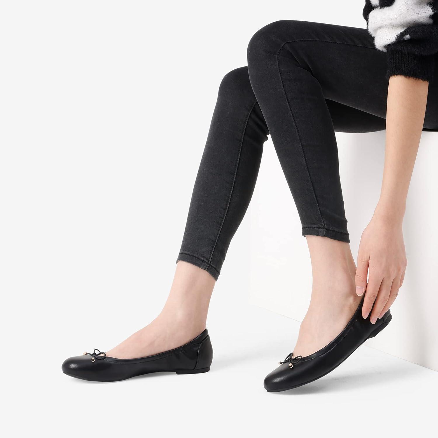 imageDREAM PAIRS Womens Sdfa2310w Black Ballet Comfortable Flats Dress Round Toe Foldable Soft Casual Slip On Work Flat Shoes with Bowknot Black Size 8