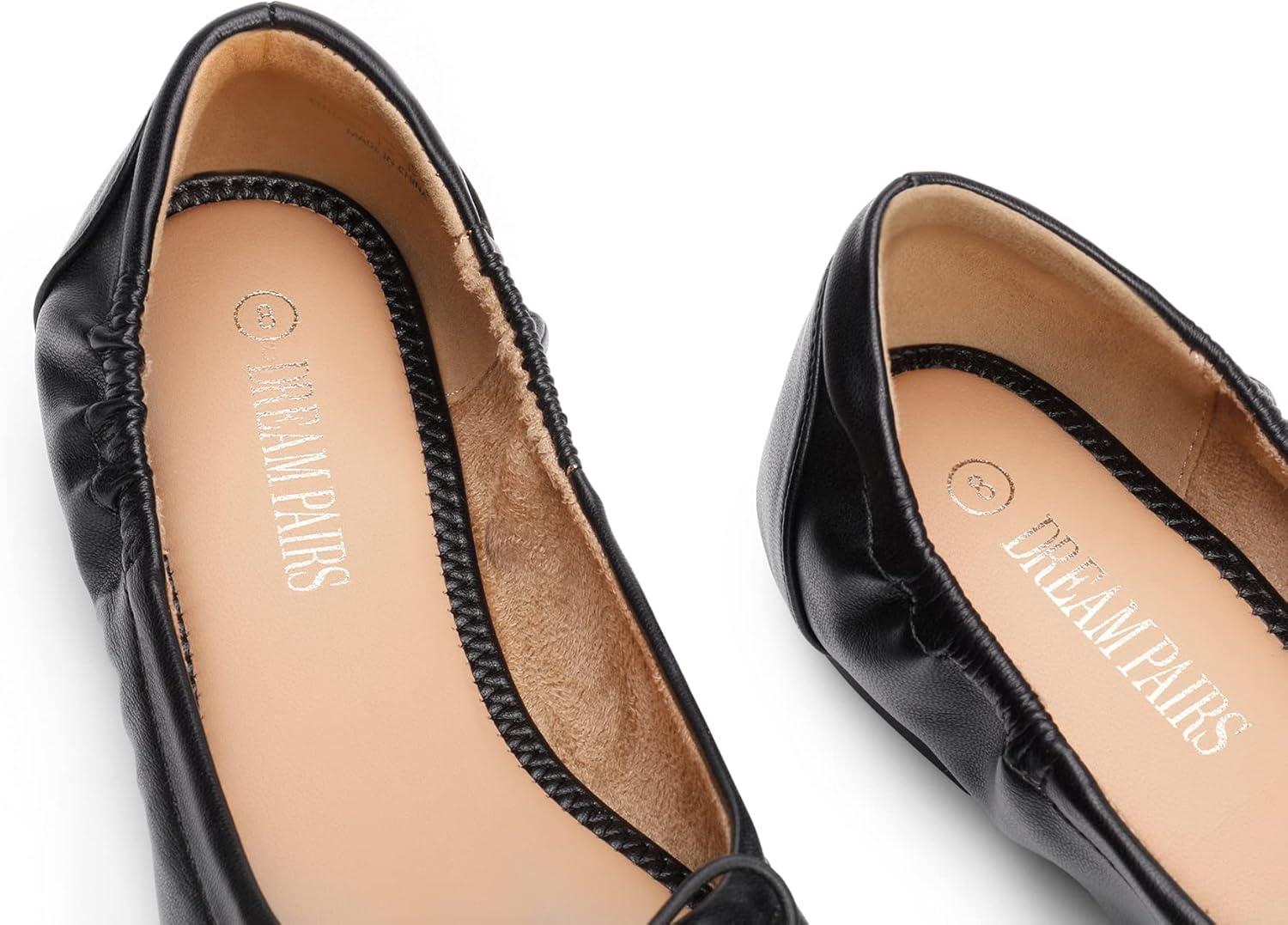 imageDREAM PAIRS Womens Sdfa2310w Black Ballet Comfortable Flats Dress Round Toe Foldable Soft Casual Slip On Work Flat Shoes with Bowknot Black Size 8