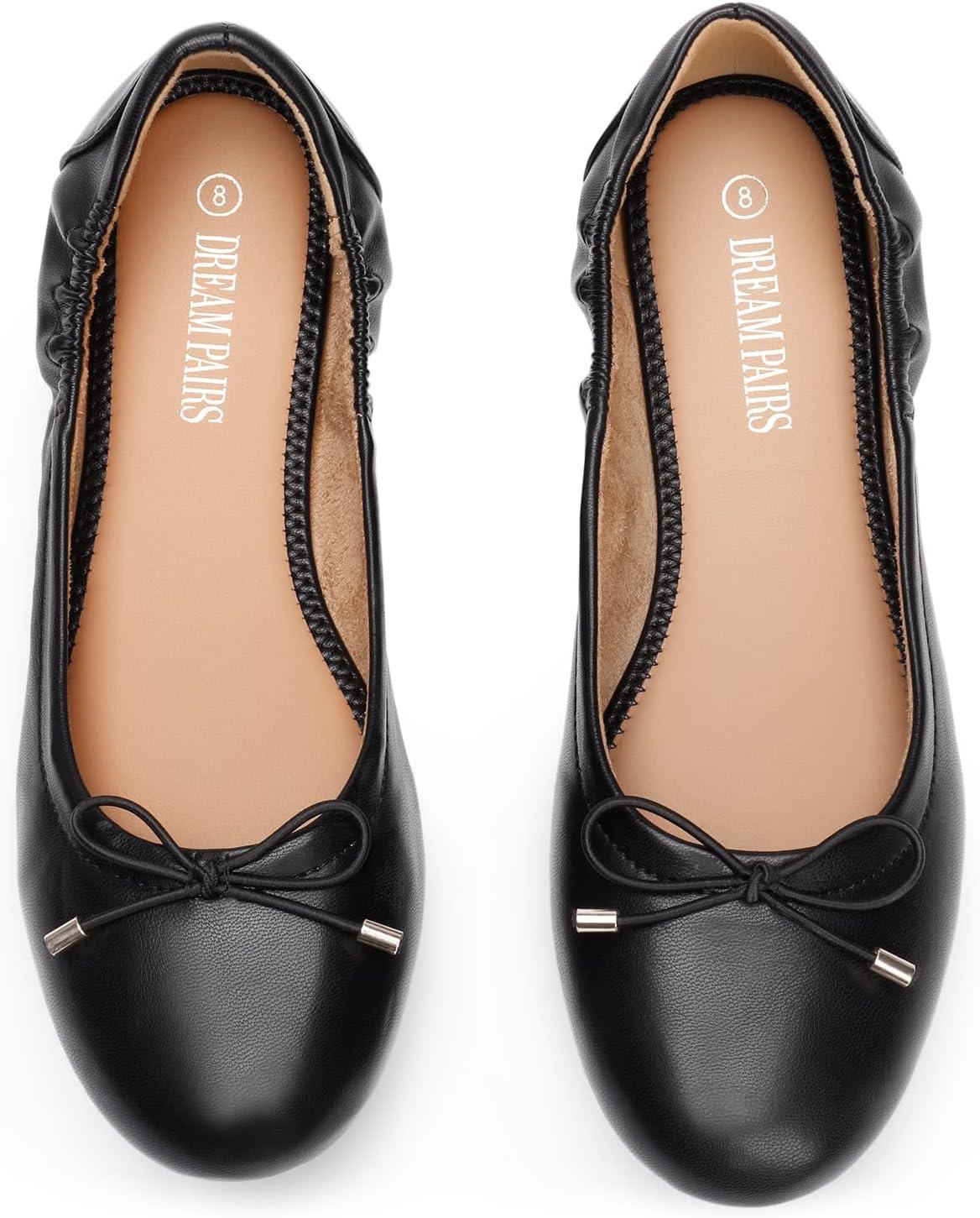 imageDREAM PAIRS Womens Sdfa2310w Black Ballet Comfortable Flats Dress Round Toe Foldable Soft Casual Slip On Work Flat Shoes with Bowknot Black Size 8