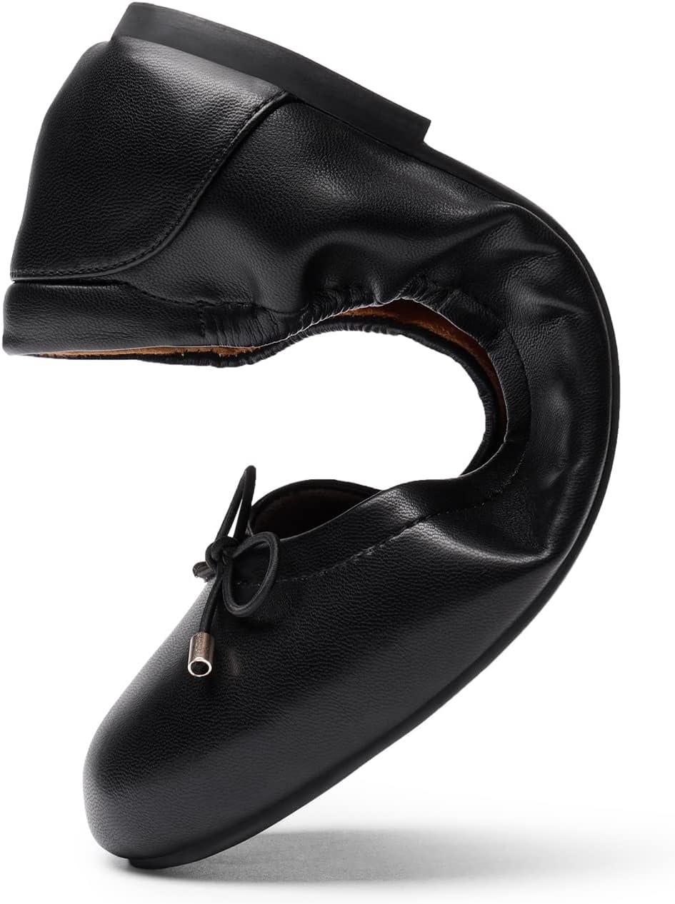imageDREAM PAIRS Womens Sdfa2310w Black Ballet Comfortable Flats Dress Round Toe Foldable Soft Casual Slip On Work Flat Shoes with Bowknot Black Size 8