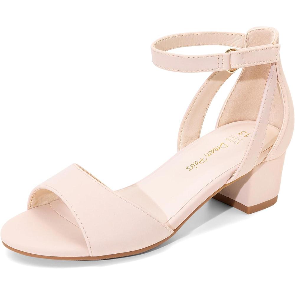 imageDREAM PAIRS Girls Sandals Chunky Pump Ankle Strap High Heels Dress Open Toe Flower Wedding Party for Little Big KidNude