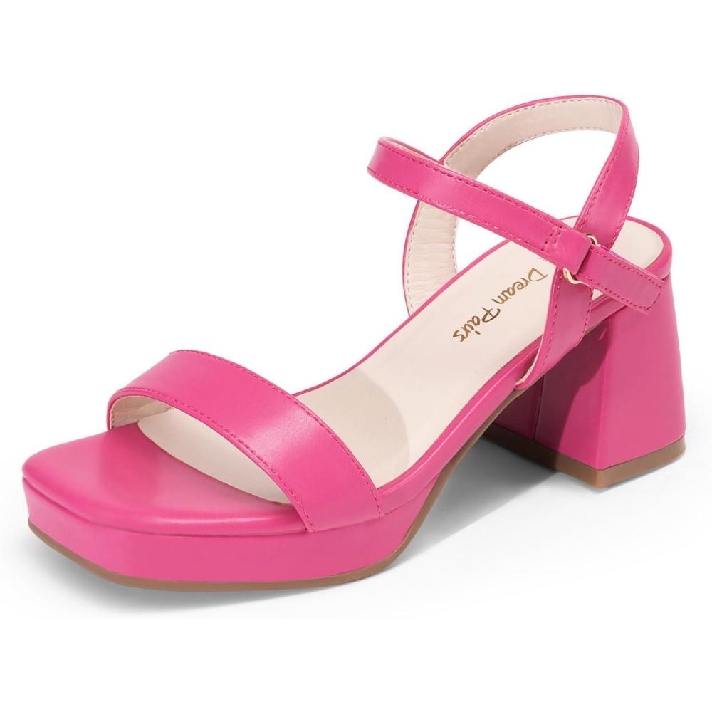 imageDREAM PAIRS Girls Sandals Open Toe Low Block Chunky Heels Sandals Party Dress Pumps Shoes for Little Big KidHot Pink