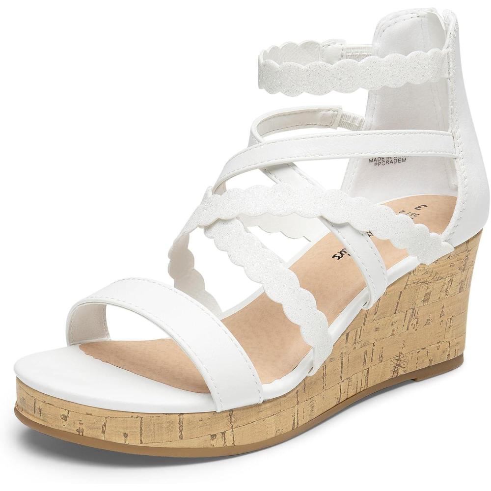 imageDREAM PAIRS Girls Wedge Sandals Flatform Open Toe Platform Sandals Espadrille Flower Wedding Party for Little KidBig KidWhite