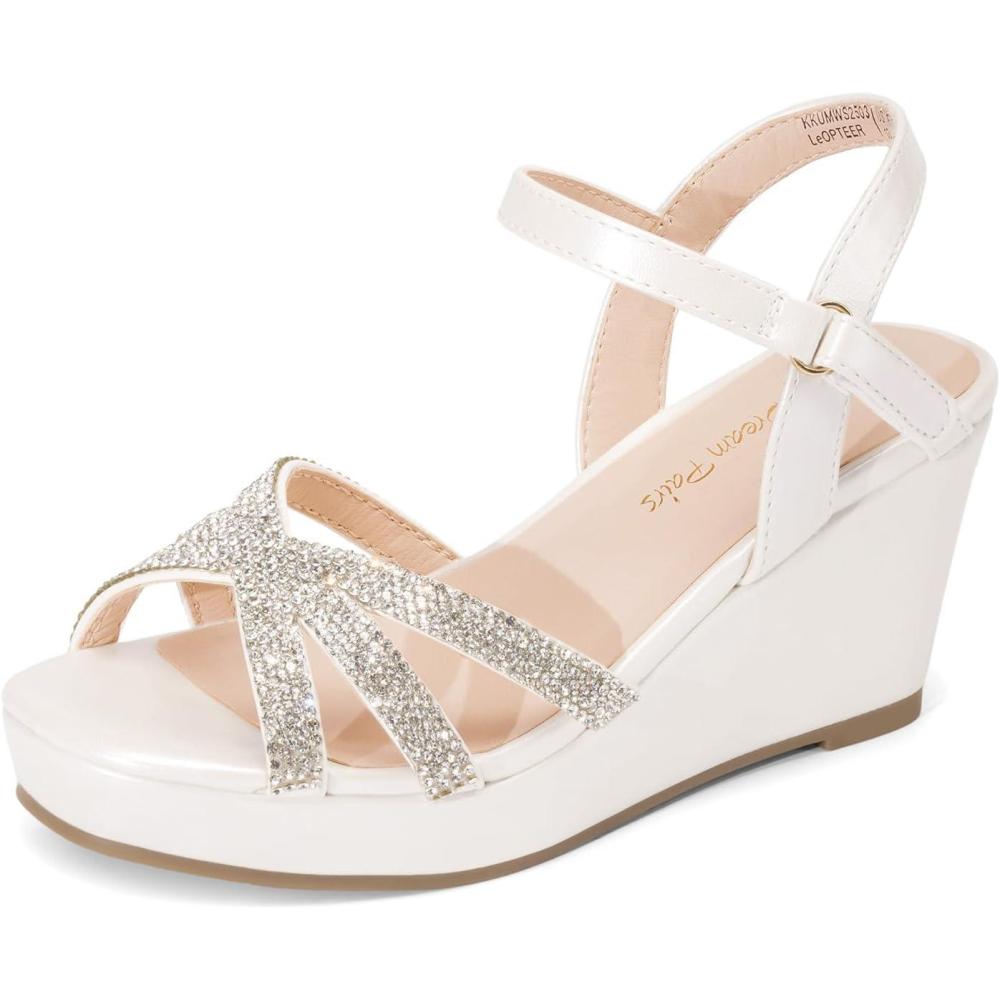 imageDREAM PAIRS Girls Wedge Sandals Flatform Open Toe Summer Platform Sandals Flower Wedding Party for Little KidBig KidIvory
