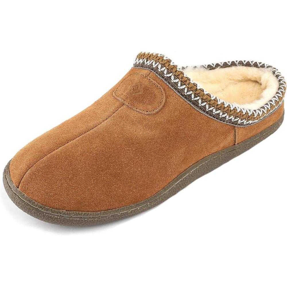 imageDREAM PAIRS Mens MUFFY01 Scuff Slip on Fuzzy Faux Wool Lining Warm Indoor Outdoor House Slippers Tan Size 10