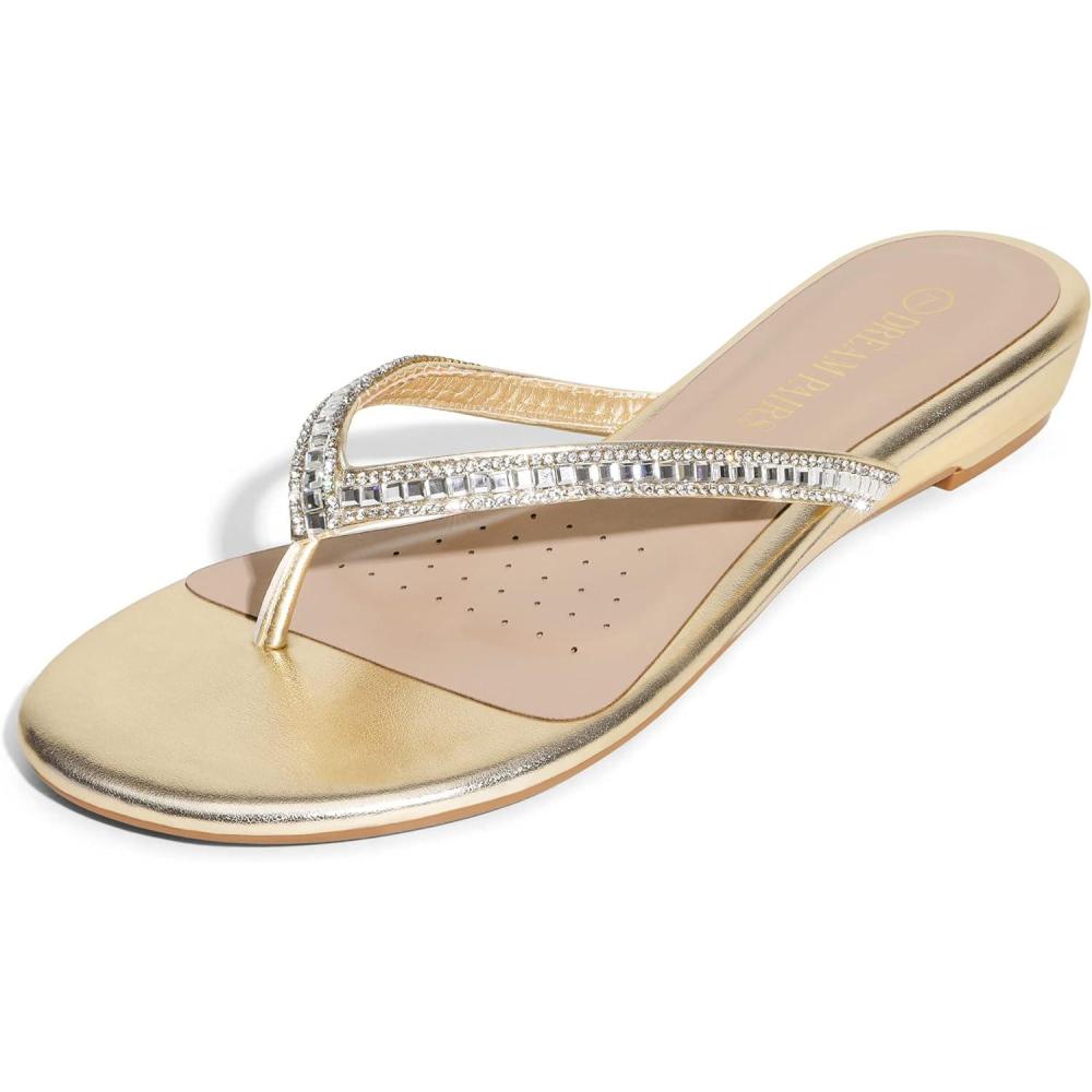 imageDREAM PAIRS Womens Fashion Rhinestones Design Slides SandalsGoldglitter