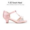 imageDREAM PAIRS Girls Sandals Ankle Strap TStrap Low Heel Pearl Bow Flower Pump Dress Wedding Party Shoes for Little KidBig KidPink