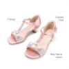 imageDREAM PAIRS Girls Sandals Ankle Strap TStrap Low Heel Pearl Bow Flower Pump Dress Wedding Party Shoes for Little KidBig KidPink