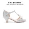 imageDREAM PAIRS Girls Sandals Ankle Strap TStrap Low Heel Pearl Bow Flower Pump Dress Wedding Party Shoes for Little KidBig KidSilver