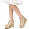 imageDREAM PAIRS Girls Wedge Sandals Flatform Open Toe Platform Sandals Espadrille Flower Wedding Party for Little KidBig KidGoldglitter