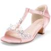 imageDREAM PAIRS Girls Sandals Ankle Strap TStrap Low Heel Pearl Bow Flower Pump Dress Wedding Party Shoes for Little KidBig KidPink