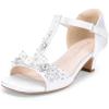 imageDREAM PAIRS Girls Sandals Ankle Strap TStrap Low Heel Pearl Bow Flower Pump Dress Wedding Party Shoes for Little KidBig KidWhite
