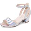 imageDREAM PAIRS Girls Sandals Chunky Pump Ankle Strap High Heels Dress Open Toe Flower Wedding Party for Little Big KidSilvermetallic