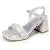 imageDREAM PAIRS Girls Sandals Open Toe Low Block Chunky Heels Sandals Party Dress Pumps Shoes for Little Big KidSilverglitter