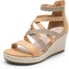 imageDREAM PAIRS Girls Wedge Sandals Flatform Open Toe Platform Sandals Espadrille Flower Wedding Party for Little KidBig KidCamel