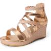 imageDREAM PAIRS Girls Wedge Sandals Flatform Open Toe Platform Sandals Espadrille Flower Wedding Party for Little KidBig KidChampagneglitter