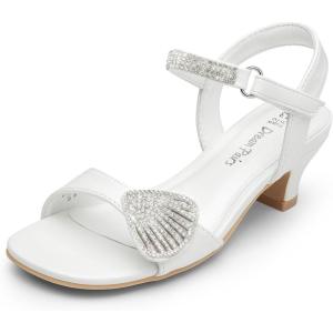 imageDREAM PAIRS Girls Sandals Ankle Strap Square Toe Low Heel Crystal Shell Wedding Party Flower Dress Shoes for Little KidsBig KidsWhite