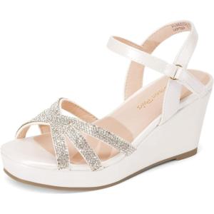 imageDREAM PAIRS Girls Wedge Sandals Flatform Open Toe Summer Platform Sandals Flower Wedding Party for Little KidBig KidIvory