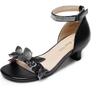 imageDREAM PAIRS Lace Up Low Heel Sandals for Girls Ankle Strap Dress Pump Strappy Gladiator Wedding Party Shoes for Little KidBig KidBlack