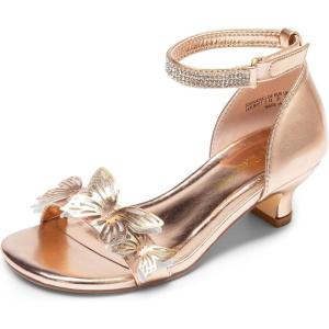 imageDREAM PAIRS Lace Up Low Heel Sandals for Girls Ankle Strap Dress Pump Strappy Gladiator Wedding Party Shoes for Little KidBig KidChampagneGold