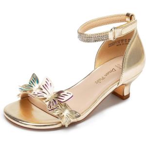 imageDREAM PAIRS Lace Up Low Heel Sandals for Girls Ankle Strap Dress Pump Strappy Gladiator Wedding Party Shoes for Little KidBig KidGold