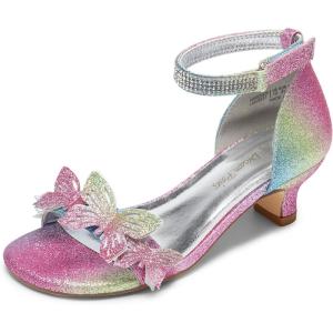 imageDREAM PAIRS Lace Up Low Heel Sandals for Girls Ankle Strap Dress Pump Strappy Gladiator Wedding Party Shoes for Little KidBig KidRainbow