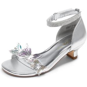 imageDREAM PAIRS Lace Up Low Heel Sandals for Girls Ankle Strap Dress Pump Strappy Gladiator Wedding Party Shoes for Little KidBig KidSilver
