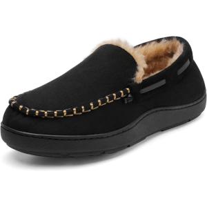 imageDREAM PAIRS Mens Dsl2110m Fuzzy Microsuede Moccasin Slippers with Plush Lining House Shoes Black Size 11