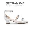 imageDREAM PAIRS Girls Sandals Low Heel Dress Pump Ankle Strap Two Strapped Bow Flower Wedding Party Shoes for Little KidBig KidSilver