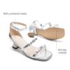 imageDREAM PAIRS Girls Sandals Low Heel Dress Pump Ankle Strap Two Strapped Bow Flower Wedding Party Shoes for Little KidBig KidSilver