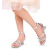 imageDREAM PAIRS Girls Sandals Low Heel Dress Pump Ankle Strap Two Strapped Bow Flower Wedding Party Shoes for Little KidBig KidSilver