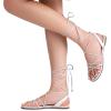 imageDREAM PAIRS Laceup Gladiator Sandals Strappy Dressy Summer Flat Sandals for WomenWhite