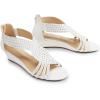 imageDREAM PAIRS Womens Open Toe Low Wedges Sandals Sparkly Rhinestone Strappy Zipper Weeding Dressy Elegant Summer Shoes for LadyWhite