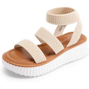 imageDREAM PAIRS Girls Flatform Wedge Open Toe Platform Summer Sandals with Buckle Ankle Strap for Little KidBig KidBeige