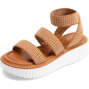 imageDREAM PAIRS Girls Flatform Wedge Open Toe Platform Summer Sandals with Buckle Ankle Strap for Little KidBig KidBrown