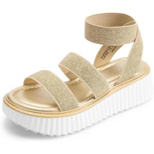 imageDREAM PAIRS Girls Flatform Wedge Open Toe Platform Summer Sandals with Buckle Ankle Strap for Little KidBig KidGold