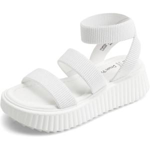 imageDREAM PAIRS Girls Flatform Wedge Open Toe Platform Summer Sandals with Buckle Ankle Strap for Little KidBig KidWhite
